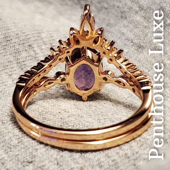 REAL Alexandrite Oval Cut 925 Rose Gold Ring Set - Picture 4 of 6